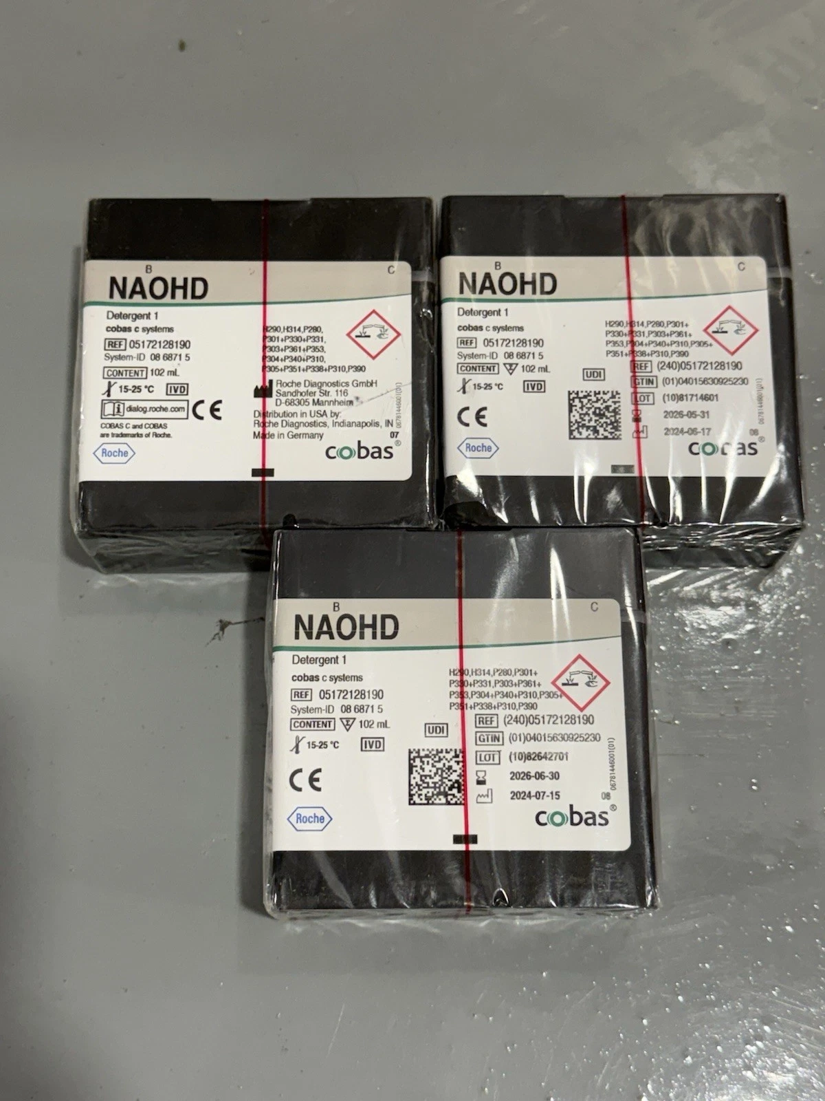 3x Cobas NAOHD Detergent 1 102ml Roche 05172128190 - Brand New Sealed