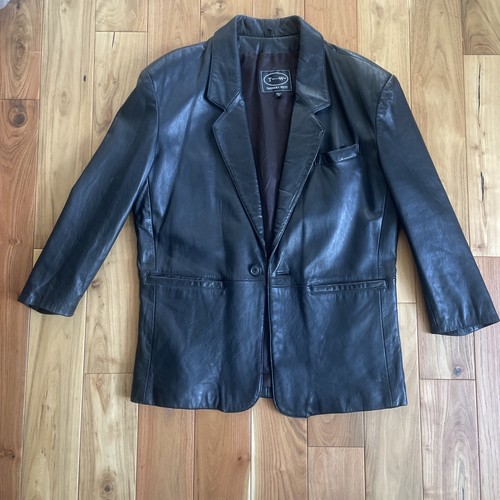 Vintage Tannery West suit Jacket Mens Medium Black Leather FREE SHIPPING
