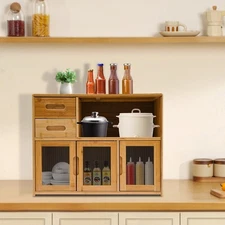 Kitchen Pantry Sideboard Bamboo Storage Cabinet Buffet Pantry with Doors &Drawer