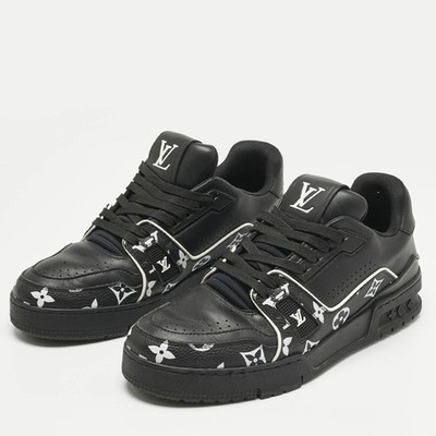 Louis Vuitton Black Monogram Leather LV Trainer Sneakers Size 40