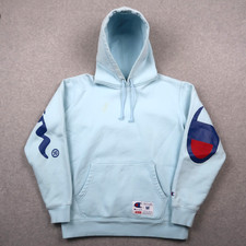 Supreme X Champion Hoodie M Medium Sweatshirt Baby Blue 2018 Graphic Print