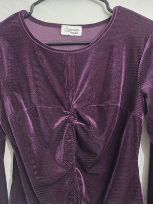 LM Top Womens Velour Long Sleeve Purple Grunge Whimsigoth *See Description* 