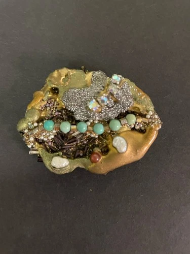 Carol Sarkisian Jade Handmade Pin Brooch Vintage Costume Jewelry Artist