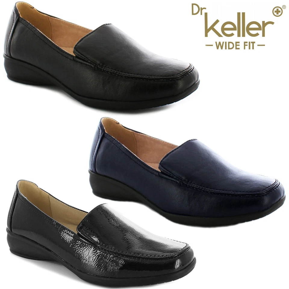 DR KELLER WOMENS WIDE FIT SHOES LADIES MOCCASIN FLAT WEDGE COMFORT CASUAL LOAFER