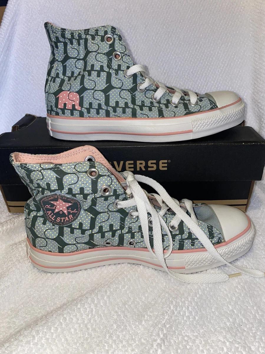 NIB Converse Chuck Taylors Chucks Gray Pink Elephants Cute Shoes wmns 7 mens 5
