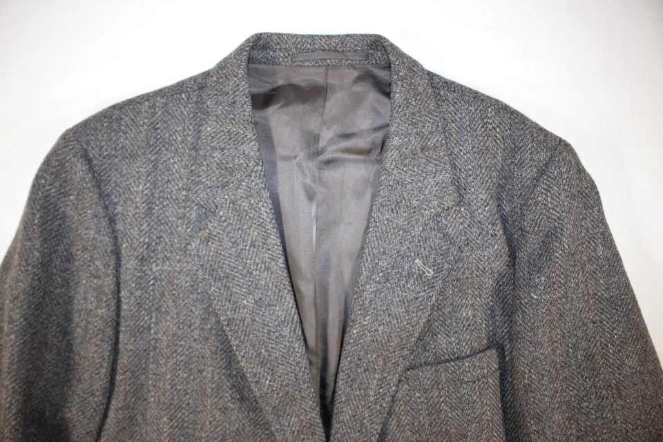 复古 Woodmere Blazer 男式 46 R 羊毛粗花呢夹克人字形灰色 — 第 3/4 张图片