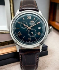 Orient Bambino Automatic Green Dial Day Date Display Men's Watch RN-AK0703E