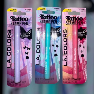L.A.Colors 1 Butterfly, 1 Flower & 1 Star Tattoo Stamp Pen New  Lot Of 3