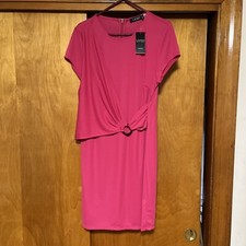 Ralph Lauren Women Fuchsia Pink Short Sleeves Knee Length Dress S. 12 With Ring