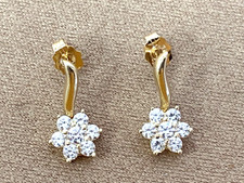 14K Yellow Gold CZ Floral Drop Earrings