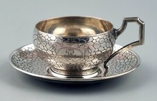 Art Deco Mokka Tasse Silber Kaffeetasse  Krokodil Dekor Frankreich (123)