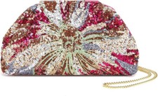 Women Clutch Purses Flowers Floral Evening Bag Sequin Embroidered Magenta