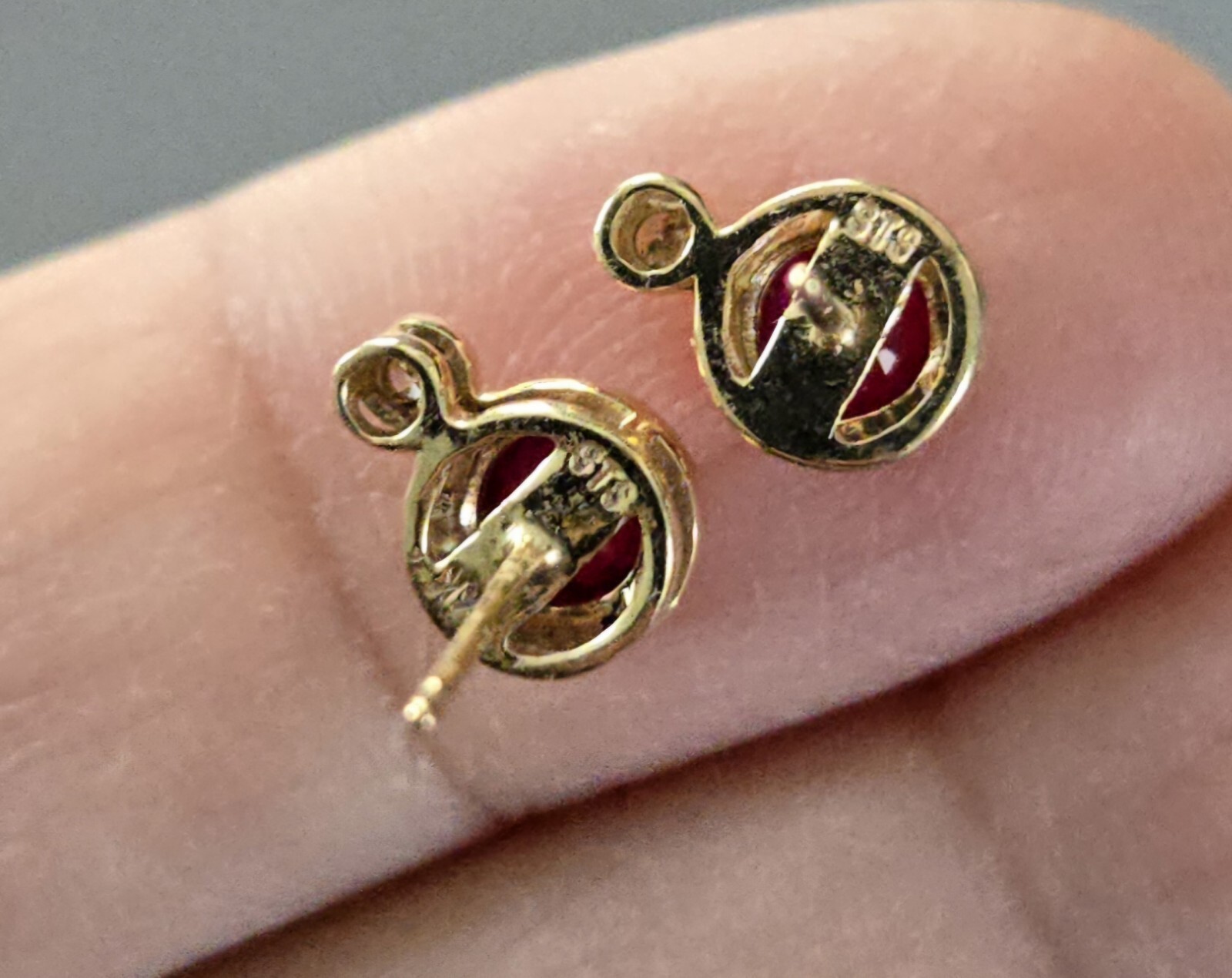 Solid 14K Yellow Gold Genuine Ruby Diamond Stud E… - image 8
