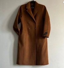 Nwt  Ellie Tahari Cognac Wool/cashmere Blend Long Doublebreasted Straight Coat L