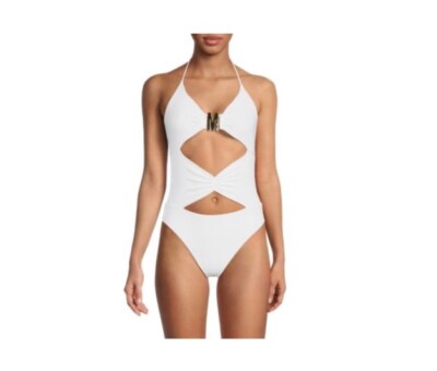 AUTH NWT Y2K Moschino Swim Cutout Back Tie White One Piece Swimsuit Sz 1 SOLDOUT