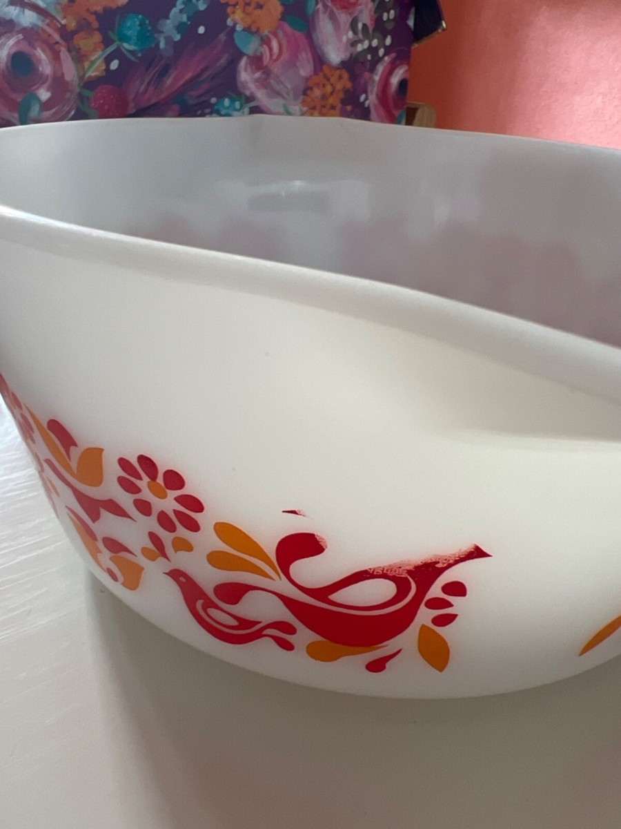 Vintage 473 Pyrex 1 Qt Casserole Dish Friendship Orange Red Birds