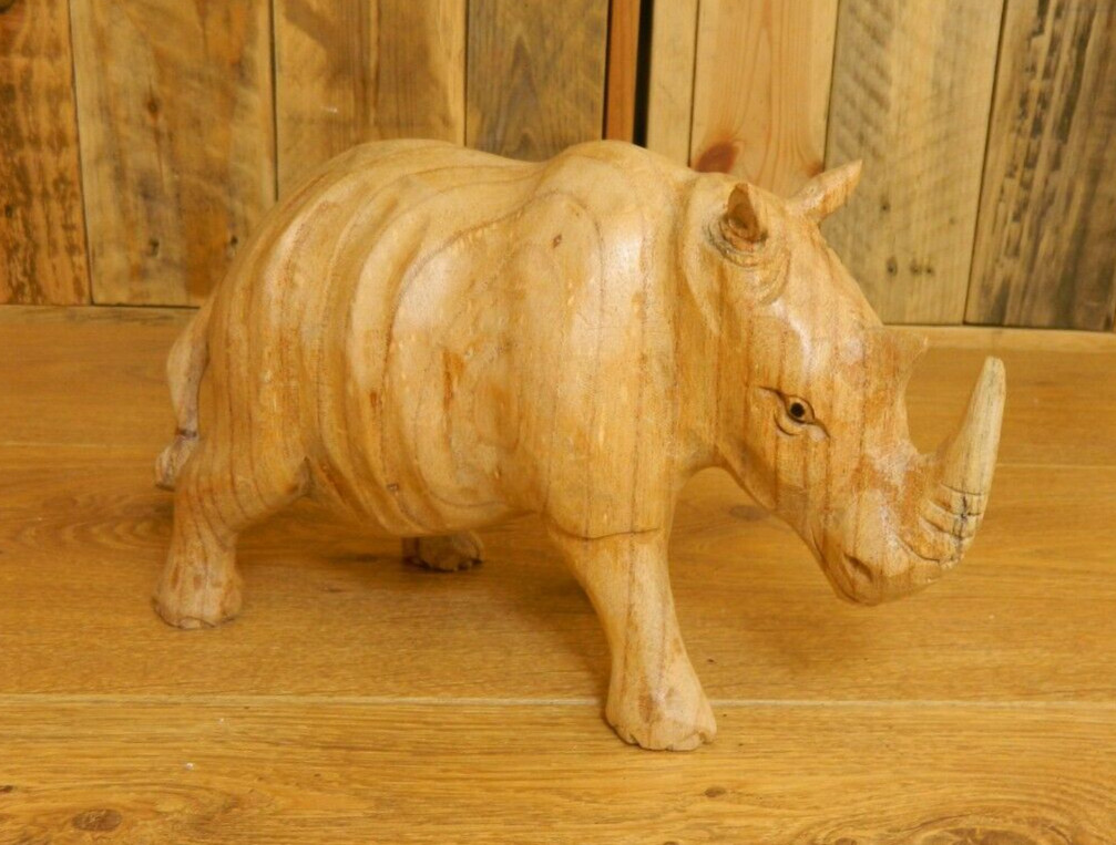 Wooden Rhinoceros Rhino Carving - Hand Carved Rhino Carving - 25cm