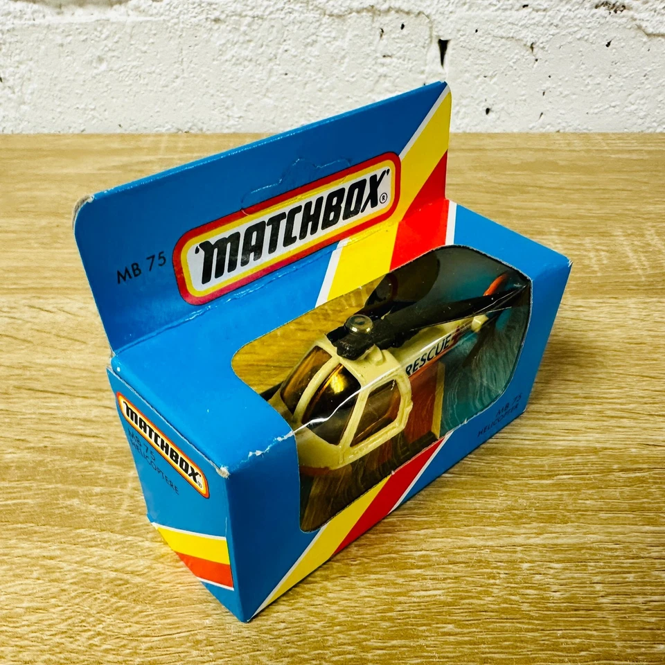 1982 Rescue Helicopter White Orange MB75 1984 New in Box Unpunched - Image 3 of 4