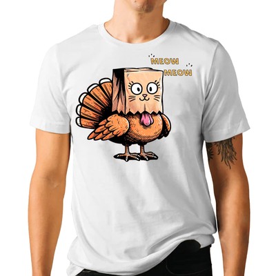 Cat Meow Thanksgiving T-Shirt - Funny Turkey Holiday Tee