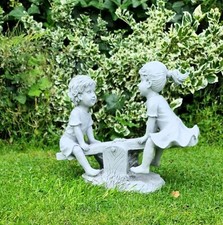 Garden Ornaments Boy and Girl Seesaw Decor outdoor Indoor Stone Effect