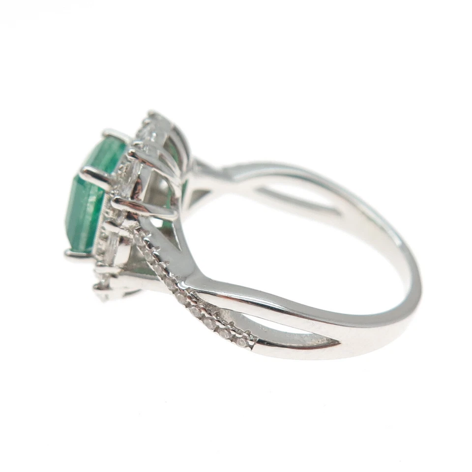 DSMK 925 Sterling Silver Real Doublet Emerald & C Z Ring Size 6.25 - Image 4 of 4