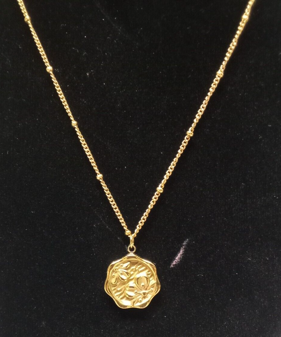 VTG Signed JY 18KGP Blossom Flower Pendant Necklace 10