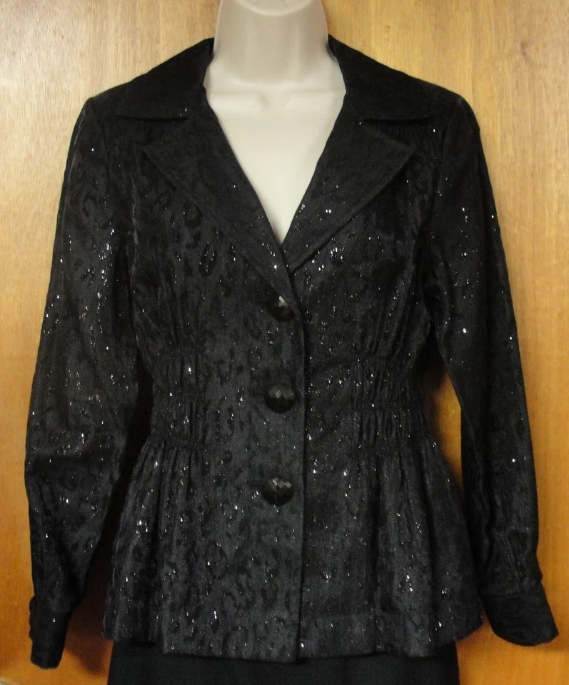 Precioso Blazer Chaqueta Laura Ashley Negro Brillante, Talla PM Foto 2 de 4
