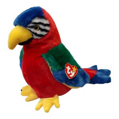 TY Beanie Buddy Jabber MWMT Excellent Tag 1999 Parrot Red Blue Yellow Green