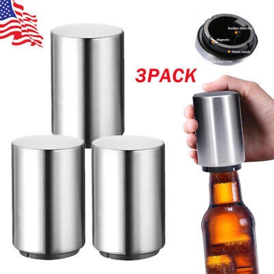 3X Automatic Beer Soda Bottle Opener Stainless Steel Magnetic Bottle Cap Opener