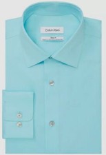  78 Calvin Klein Men Regular-Fit Blue Long-Sleeve Button Dress Shirt 17 32/33