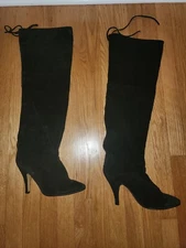 Thigh-high, black, all suede boots with stiletto heel - Sz 8M