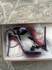 Christian Louboutin Loubiqueen 120 sandalo blu pelle campione cinturino tacco 37 IT