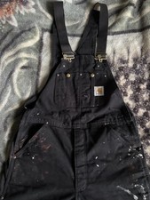 Carhartt Bib Overalls Mens Black Quilted Lined Double Knee Workwear Utility