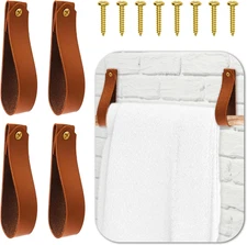 4pcs Leather Wall Hooks Towel Hanger Straps Nordic Boho Decor Brown