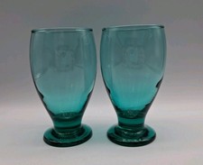 2 Vintage Libbey Juniper Teal Footed Drinking...
