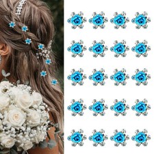 YISSION 20 Pcs Mini Blue Rose Flower Hair Clips Cute Rhinestone Hair Pins Sma...