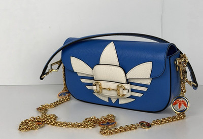 Gucci x Adidas Horsebit Small in Blue and White Leather Shoulder