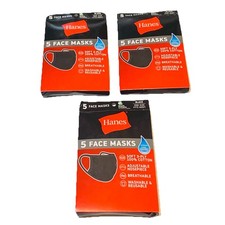 3 Pack Hanes Adult Unisex Face Masks 5 Each One Size 100 Cotton Black - New