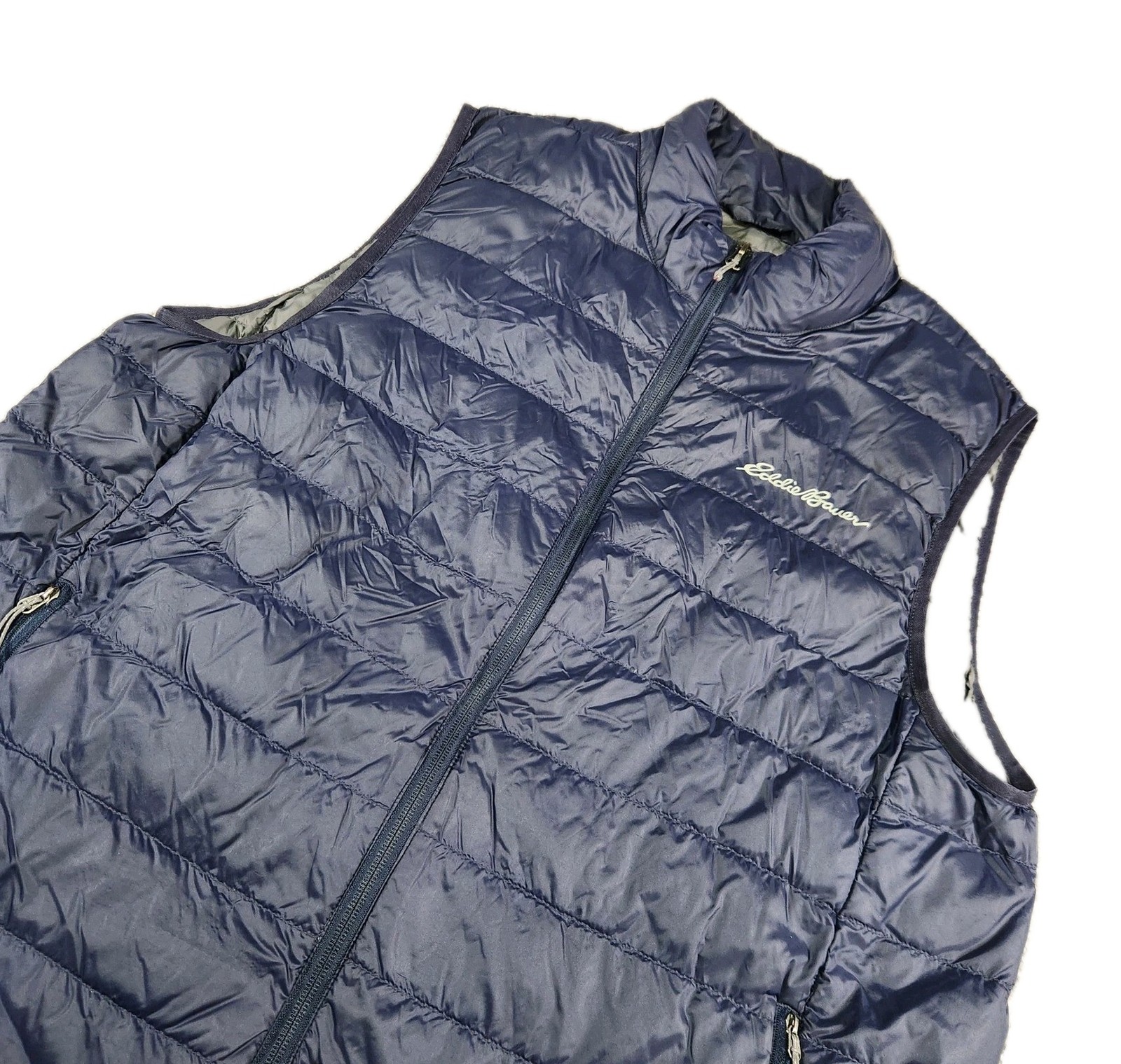 Eddie Bauer Down Puffer Vest Mens Large EB650 Blue Lightweight Full Zip Packable