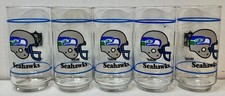 SET of 5 Vintage MOBIL Seattle Seahawks Football Glasses VERY NICE SET