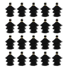 20Pcs Tri-Layered Mini Tassels Tassel Trim, Black