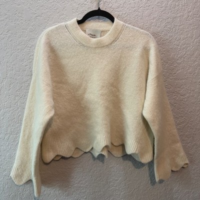 3.1 Phillip Lim Scalloped Hem Alpaca Wool Sweater Size M Cream Minimalist
