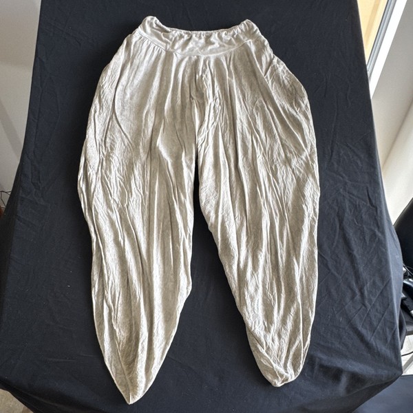 Women’s Regular Beige Solid Harem Style Pants, Elastic Waist Closure