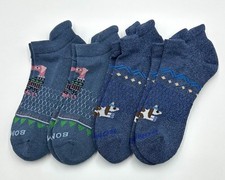 4 Pairs BOMBAS Men's Animals Ankle Socks Cushion Size Large 2 Color Mix blue