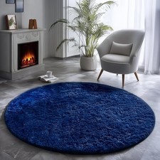 Round Rugs 5Ft,Fluffy Blue Rugs for Bedroom Living Room,Furry Rugs for Girls