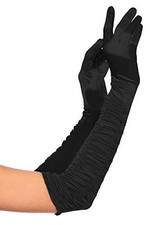 Party Gloves for Women Long Satin Opera Gloves Shirred Elbow Plus Size Black