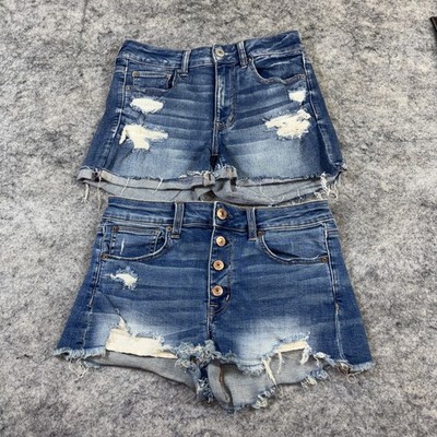 (2) American Eagle Outfitters Denim Shorts Women's 6 Blue Hi-Rise Shortie