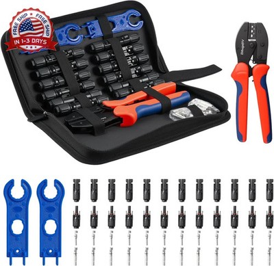 Solar Crimper Tool Kit - Crimper, 12 Pairs Connectors, 2 Spanner Wrench