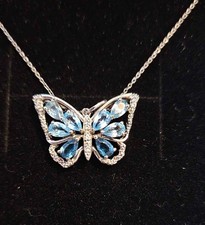 .925 Sterling Silver/blue Sapphire Butterfly Necklace With 18" Chain
