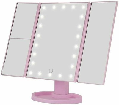 Vergrößernder dreifach faltbarer Schminkspiegel Smart Touch Steuerung beleuchtet Stand Up LED | Pink
